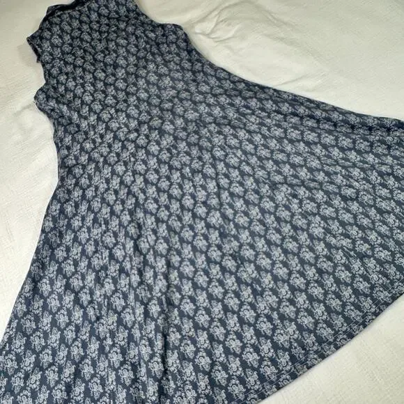 VTG Paisley Farmhouse Dress Blue White Women's 8 Prairie Cottagecore Country 90s - Picture 3 of 16